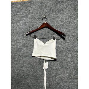 Zara Tank Top Womens Large White Sweetheart Neck Cropped Tie Front Ribbed Knit